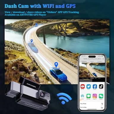 ANTFUTRE Dash Cam Front and Rear 4K HD 3-Channel Dash Cam with 64GB Card, Built-in WiFi GPS, Night Vision, Loop Recording, 24-Hour Parking Mode, G-Sensor and 3.4-inch IPS Screen (MXC-852-1) - Image 6