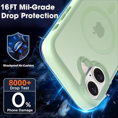 MOCCA Strong Magnetic for iPhone 16 Case, [Compatible with Magsafe][16FT Mil-Grade Drop Protection] Slim Thin Translucent Matte Protective Cover Case for iPhone 16 Phone Case 6.1", Light Green - Image 4