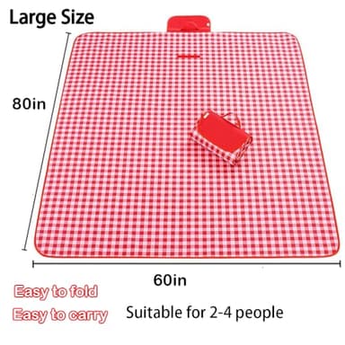 Large Beach Blanket Outdoor Picnic Blankets, Foldable Waterproof Sand Free beach Mat for Festival BBQ Park Grass Lawn Camping Hiking Travel Concerts,Suitable for 2-4 people (Classic Red Check,80x60in) - Image 2