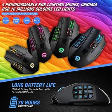 UtechSmart Venus Pro RGB Wireless MMO Gaming Mouse, 16,000 DPI Optical Sensor, 2.4 GHz Transmission Technology, Ergonomic Design, 16M Chroma RGB Lighting, 16 programmable Buttons, Up to 70 Hours - Image 6