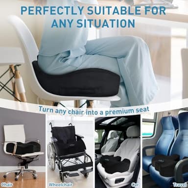 BlissTrends Seat Cushion,Thick Memory Foam Cushions for Office Chair, Car Seat, Airplane, Relieving Pressure Tailbone Sciatica Back Pain for Long Sitting Office Workers, Car Drivers 4.7in Thick Black - Image 4