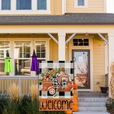 XINNK Fall Garden Flags, Fall Decorations for Home Outside, Fall Decorations for Home, Fall Thanksgiving Car Pumpkin Plaid Garden Flag Yard Outdoor Fall Decoration(12 * 18in) - Image 4