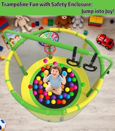 60" Trampoline for Kids, 5ft Toddler Mini 6-in-1 Trampoline Indoor Outdoor with Swing, Basketball Hoop, Dart Board, Rings, Christmas Toys Birthday Gifts for Girls Boys - Image 7