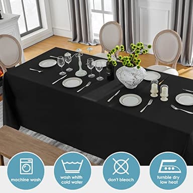 VidaFete 90 * 156inch 2pack Rectangle Table Cloth Polyester, Stain Wrinkle Resistant Dining Table Cover for Kitchen Dinning Party Wedding Rectangular Tabletop Buffet Decoration(Black) - Image 4