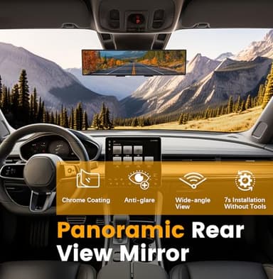 HmmtyRack Rear View Mirror, Chrome Anti-glare Panoramic Rear Mirrors Universal 12 Inch Convex Car Interior Clip on Extra Big Wide Angle Rearview Mirror Extender to Reduce Blind Spot for Car SUV Trucks - Image 4