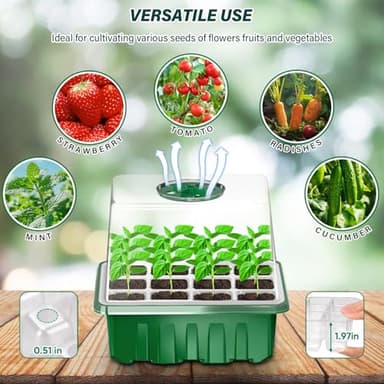 BEIUEN Seed Starter Tray with Grow Light, 5 Pack/60 Cells Seed Starter Kit, Seedling Starter Trays with Dome, Heightened Lids for Greenhouse Seeding Planting Growing (Green). - Image 5