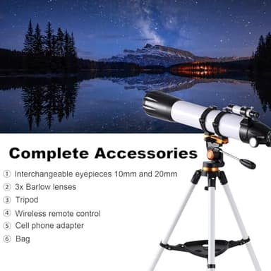 Telescope,Telescope For Adults High Powered Professional,90mm Apertures 800mm Telescopes For Adults Astronomy,Portable Refractor Telescope For Beginners,with Stainless Tripod & Phone Adapter,Carry Bag - Image 7