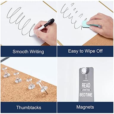 TSJ OFFICE Small Combination Board - 16" X 12" Portable Aluminum Gold Framed Magnetic Dry Erase Board for Wall, Small Bulletin Cork Board with Holder for Office, Home and School - Image 3