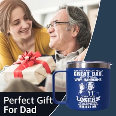 Fathers Day Dad Gifts from Daughter Son,Birthday Gifts for Dad,Stepdad,Father-in Law,Daddy - Gift for Men Papa Grandpa Uncle -14 oz Blue Tumbler Mug - Image 3