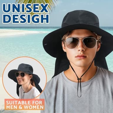 NPJY Sun Fishing Hats with Neck Flap for Men Women UV Sun Protection Bucket Hat Pure Green - Image 2
