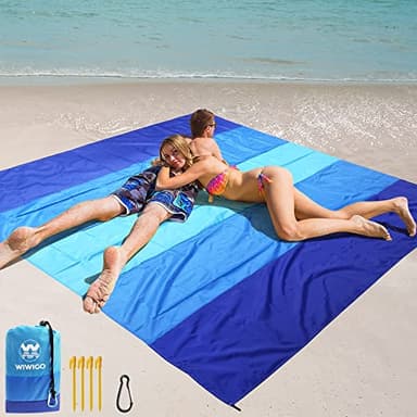 WIWIGO Beach Blanket Waterproof Sandproof Beach Mat 79" X 83"/10'x9'for 2-8 Adults Quick Drying Outdoor Picnic Mat Beach Accessories for Travel, Camping, Hiking - Image 1