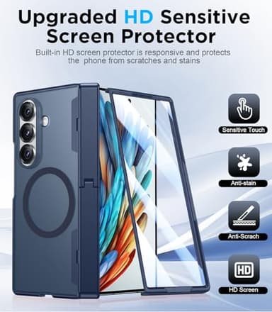 Temdan Magnetic for Samsung Galaxy Z Fold 7 Case,[Compatible with MagSafe][Built-in HD Screen Protector&Invisible Kickstand][Hinge Protection]Translucent Matte Shockproof Phone Case for Z Fold 7,Blue - Image 6