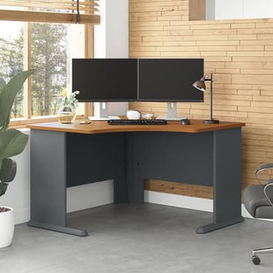 Bush Business Furniture Series A 48W Corner Desk in Natural Cherry and Slate, Compact L Shaped Workstation, Office Desktop Solution for Workspace - Image 2