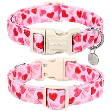 DOGWONG Valentine's Dog Collar - Pink Heart Adjustable Cotton Heart Dog Collar - Perfect for Extra Large Dogs - Image 2
