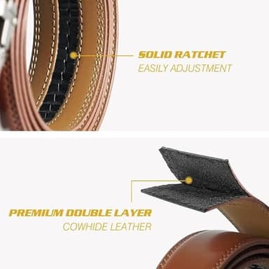 Coipdfty Men's Belts Leather Ratchet Belt Dress Belts for Men Adjustable Belt for Casual Jeans (Silverplate-brownbelt, 31"-36" Waist Adjustable) - Image 4