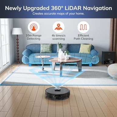 ILIFE T20s Self-Emptying Robot Vacuum and Mop Combo, 5000Pa Suction, 70-Day Capacity, LiDAR Navigation, 260mins Runtime, App/Alexa Control, Robotic Vacuum Cleaner for Hard Floors, Carpets and Pet Hair - Image 6
