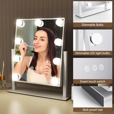 VoxZypher Hollywood Vanity Makeup Mirror with Lights - 9 LED Bulbs, Touch Control, 3 Colors Light, 360° Rotation, Light Up Vanity Mirror for Dressing Room & Bedroom - Image 5