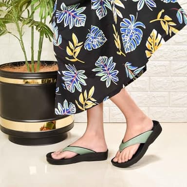 AEROTHOTIC Arch Support Flip Flops for women Stylish Cushioned Padded Straps with Soft Toe Post Slip on Footwear Dressy Travel Recovery Outdoor Comfortable Walking Sandals (Flumen Green, Size 7) - Image 2
