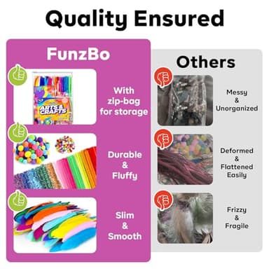 FUNZBO 2000Pcs+ Arts & Crafts Supplies Kits for Kids, DIY Craft Supplies for Toddlers Art Supply Tools Set Include Pipe Cleaners,Pom Poms and Feather, Crafts Birthday Gifts for Kid Girls Ages 4-8-12 - Image 3