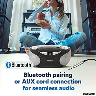 Magnavox MD6949 Portable Top Loading CD Boombox with AM/FM Stereo Radio and Bluetooth Wireless Technology in Black | CD-R/CD-RW Compatible | LED Display | (Black) - Image 4