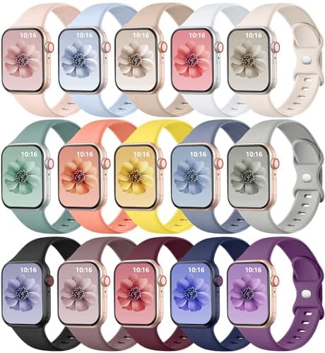 GEAK 15 Pack Compatible with Apple Watch Bands for Women 40mm 38mm 44mm 42mm 41mm 45mm 46mm 49mm,Silicone Sport Replacement Strap for iWatch Bands for Women Series 11 10 9 8 7 6 5 4 3 SE Ultra 3 2 1 - Image 1
