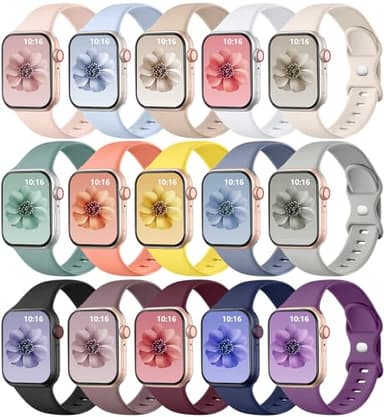 GEAK 15 Pack Compatible with Apple Watch Bands for Women 40mm 38mm 44mm 42mm 41mm 45mm 46mm 49mm,Silicone Sport Replacement Strap for iWatch Bands for Women Series 11 10 9 8 7 6 5 4 3 SE Ultra 3 2 1 - Image 1