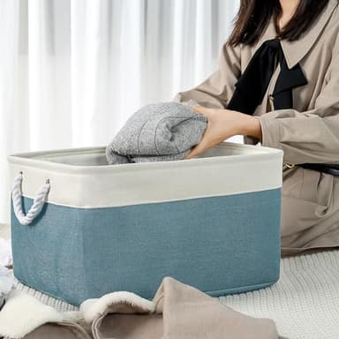 TheWarmHome Storage Baskets for Organizing - Extra Large 3 Pack 17x14x10 inch Storage Bins for Shelves Closet Nursery Bathroom Bedroom Baby Clothes Dog Toy Home Organization (White & Green) - Image 2