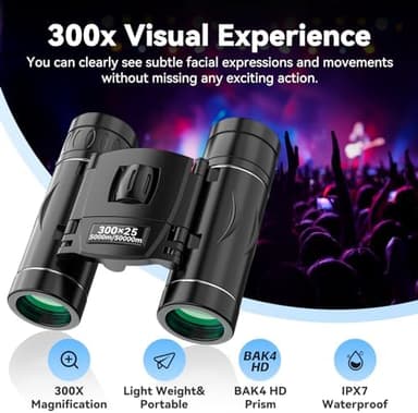300x25 Binoculars for Adults and Kids, High Powered Mini Pocket Binoculars with Phone Adapter, Waterproof Compact Telescope for Bird Watching, Hunting, Concert, Theater, Opera, Traveling, Sightseeing - Image 4