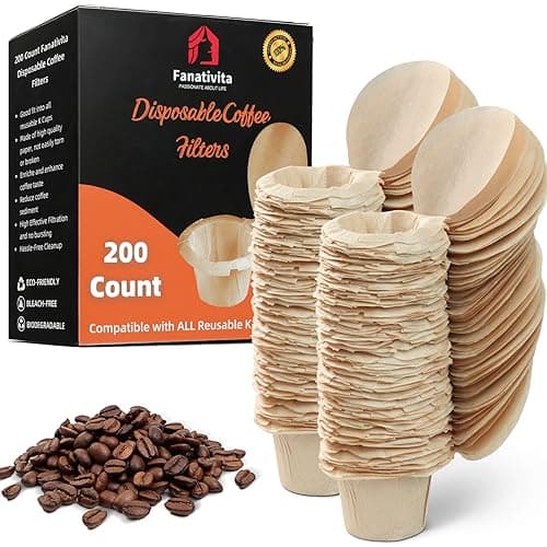 200 Count Fanativita K Cup Filters Disposable with Genius Lid Design, Fit All Reusable K Cups for Keurig (Unbleached) - Image 1