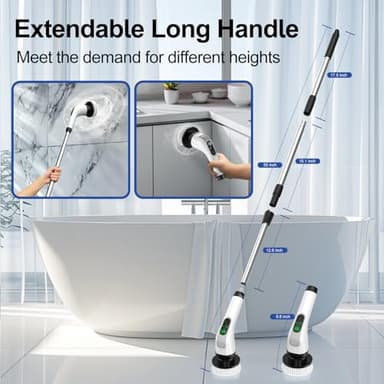 ALPONO Electric Spin Scrubber with Long Handle: Cordless Power Shower Scrubber - Spin Brush with 7 Brush Replacement Heads for Cleaning Bathroom,Tub, Tile, White, ALPONO-A11 - Image 4