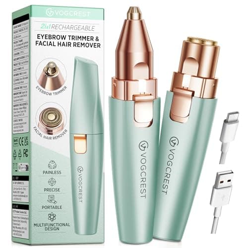 VG VOGCREST Eyebrow Facial Trimmer: 2 in1 Rechargeable Facial Hair Removal and Eyebrow Shaver - Face Lips Body Painless Facial Razor with Built-in LED Light (Pastel Green) - Image 1