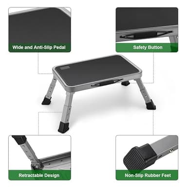 Jocauto Foldable Step Stool, Adjustable Step Stool with a Non-Slip Platform, Step Ladder with Thick Rubber Feet for Adults or Children in Kitchen, Bedroom, Office, Rv, 330 Lbs Capacity - Image 4
