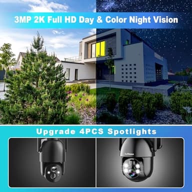 Solar Security Cameras Wireless Outdoor, 2K PTZ WiFi 3MP Indoor Security Camera for Home with Spotlight, PIR Motion Detection,Siren, Color Night Vision, 2-Way Talk, SD/Cloud Storage - Image 3
