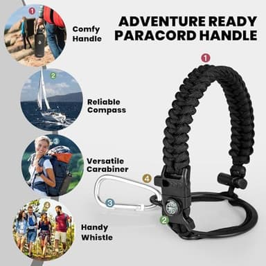 RAYMYLO Insulated Water Bottle 87 oz, Triple Wall Vacuum Stainless Steel (Cold for 48 Hrs), Leak Proof & Non-BPA, Modern Water Flask Jug with Paracord Handle & Straw Spout Lids, Magic Black - Image 4