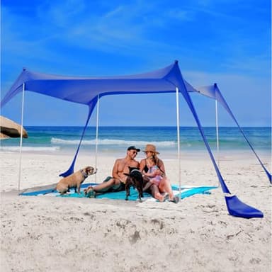 SUN NINJA Beach Tent Sun Shelter UPF50+ - Easy Pop Up Beach Canopy - Outdoor Shade for Camping Trips, Fishing, Backyard Fun Picnics - Sand Shovel, Ground Pegs & Stability Poles - Image 1