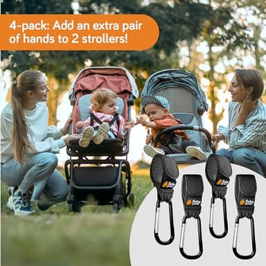 Baby Uma Baby Stroller Hooks for Bags - 4-Pack of Stroller Clips for Diaper Bag, Carry 11 lbs per Stroller Carabiner Clip, Adjustable Stroller Straps, Bag Hook, Universal Stroller Accessories - Image 2