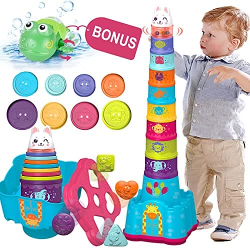 LTKFFFdp Baby Stacking Toys for Toddler 1-3, Nesting Cup Shape Sorter for Infant 6 to 12-18 Month, Learning Stackable Block, Birthday Gift for Girl Boy 9 Month - Image 1