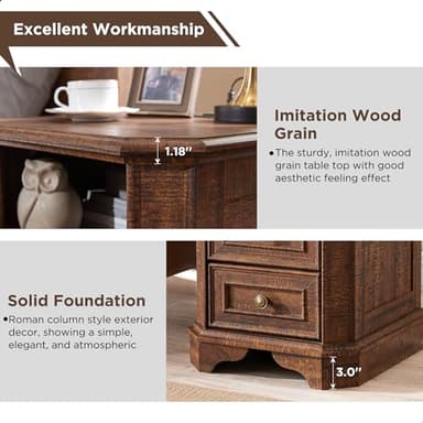 T4TREAM Farmhouse Nightstand with Charging Station, 18" End Table with 2 Drawers, Wood Side Table, Bedside Cabinet for Bedroom, Living Room (Brown) - Image 6