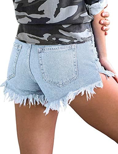 luvamia Women's High Waisted Jean Shorts, Frayed Raw Hem Denim Shorts, A1 Powder Blue, Size XL - Image 2
