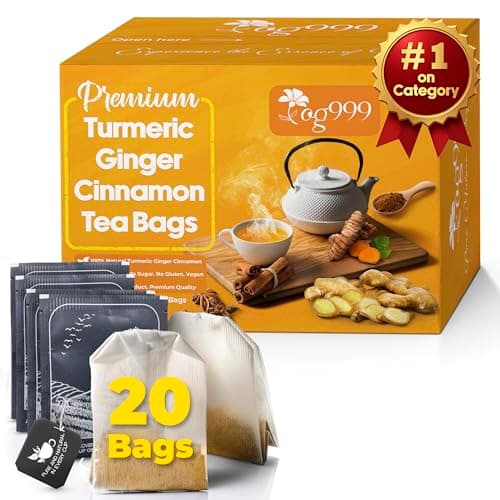 TOG999, Premium 20 Tea Bags Turmeric, Ginger, Cinnamon, 100% Natural, Hand-made Blend of Turmeric, Ginger, and Cinnamon Herbal Tea. Eco-conscious Tea Bags. No Sugar, No Caffeine, No Gluten, Vegan. - Image 1