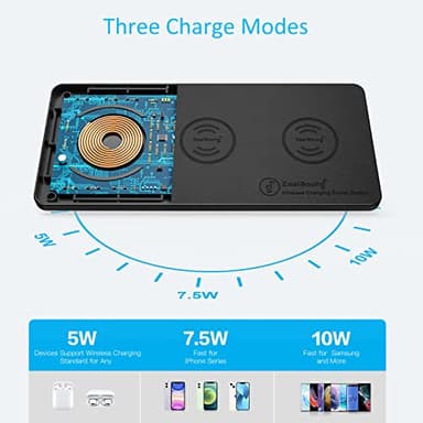 Wireless Charging Pad, ZealSound Ultra-Slim Triple Charger Station for Multiple 3 Devices & New Airpods Ultra Slim PU Leather Wireless Charging Mat W/AC Adapter for Smartphone Phone (Black) - Image 2