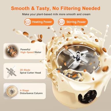 50oz Nut Milk Maker, 10 in 1 Automatic Nut Milk Maker with 20 Blades,Almond Milk Machine,Plant Based Milks Homemade Oat,Chowder,Juice,Soy Milk Machine with Delay Start,Boil Water,Keep Warm& Auto Clean - Image 5