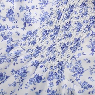 Sweetheart Neck Spaghetti Strap Sleeveless Summer Sundresses 2025 Floral Smocked A-Line Flowy Swing Midi Dress Small - Image 4