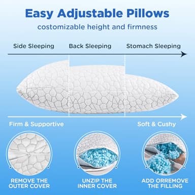 SUPA MODERN Cooling Pillows Queen Size Set of 2, Shredded Memory Foam Pillows for Sleeping 2 Pack, Adjustable Firm Bed Pillow for Side Back Stomach Sleepers, Cool Luxury Gel Pillow for Neck Support - Image 7