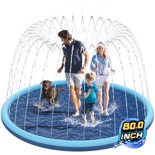 Non-Slip Splash Pad for Kids and Dog, 80" Extra Large Baby Play Mat, Dog Pool Toys, Thicken Sprinkler Pool Summer Outdoor Water Toys for Ages 3-12 Boys Girls, Parent-Kids &Games Fun Backyard (Blue) - Image 1