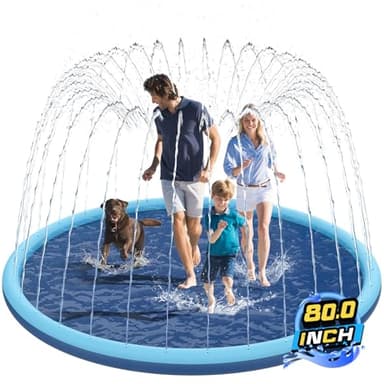 Non-Slip Splash Pad for Kids and Dog, 80" Extra Large Baby Play Mat, Dog Pool Toys, Thicken Sprinkler Pool Summer Outdoor Water Toys for Ages 3-12 Boys Girls, Parent-Kids &Games Fun Backyard (Blue) - Image 1