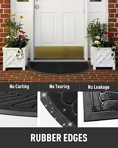 tchdio Door Mat Outdoor Indoor Entrance Doormat-Semicircular Durable Rubber Non Slip Front Door Mat for Outside Inside Entry Entryway Dirt Trapper WelcomeMat for Muddy Paws and Shoes-Black 17”x30” - Image 4