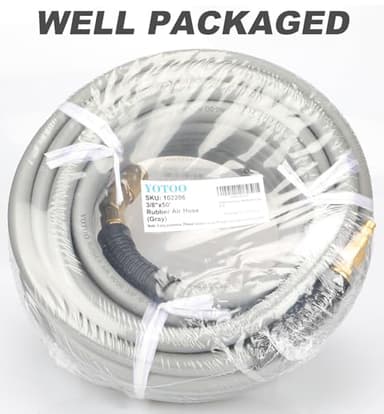YOTOO Heavy Duty Rubber Air Hose 3/8-Inch by 50-Feet, 300 PSI Air Compressor Hose with 1/4" Industrial Swivel Solid Brass Quick Coupler, Plug and Bend Restrictors, Gray - Image 7