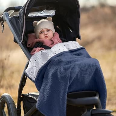 lulumoon Muslin Baby Blanket - Cotton Quilt Blankets for Toddlers - Reversible Nursery Crib Blanket for Baby Boys and Girls 47"x47"(Blue) - Image 8