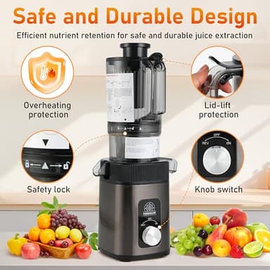 Cold Press Juicer - Juicer Machines with 4.3" Wide Feed Chute, 34oz Slow Masticating Juicer for Fruits and Vegetables, 99% High Juice Yield, Reverse Function, Dishwasher Safe - Image 4